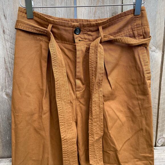 Free People Pants Brown Khaki Size 2 Paperbag Boho Bohemian Belt Fall Versatile - Picture 3 of 8